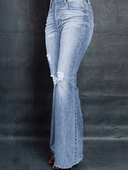 Ripped High Rise Flared Leg Jeans
