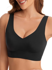 Women's Invisible Wireless Bra Push Up Sports Bras - High Support V Neck