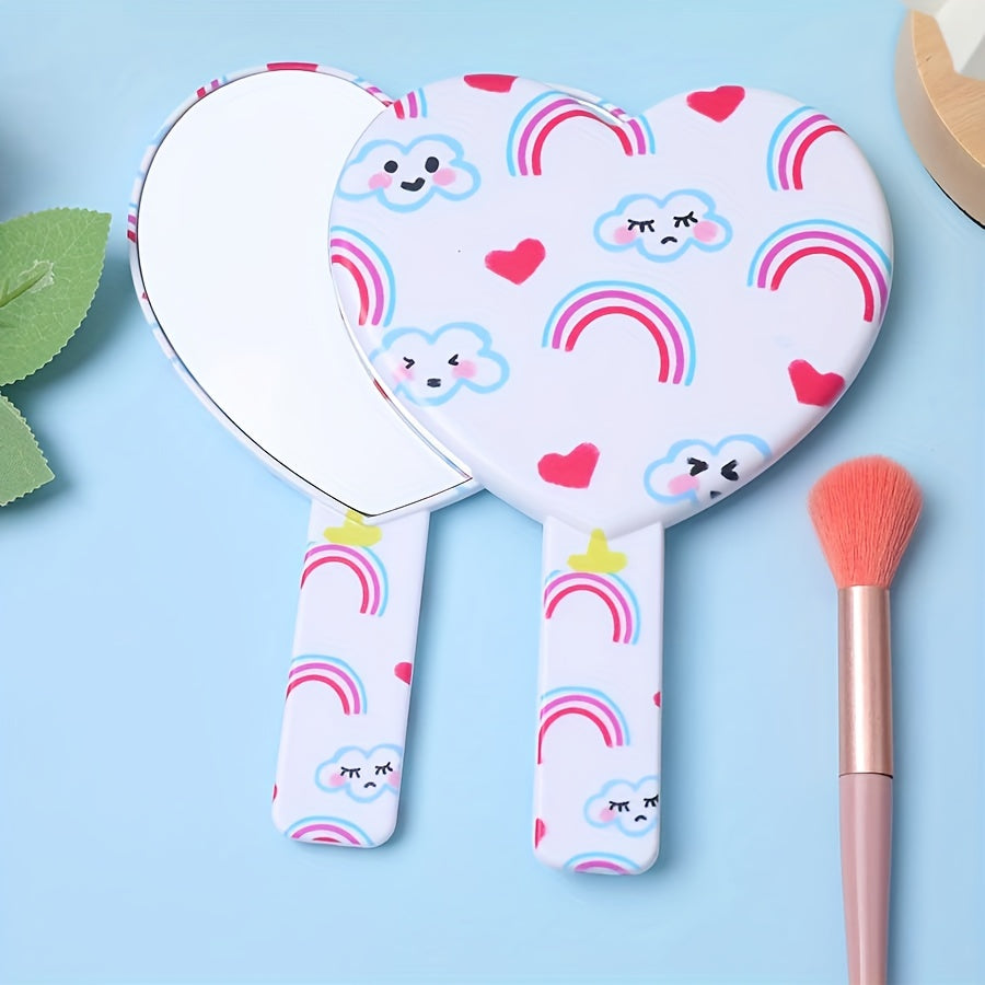 Rainbow Cloud Heart Pattern Hand Mirror Cosmetic Touch up Mirror