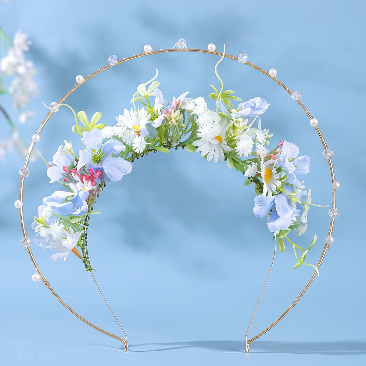 Elegant Floral Bridal Headband with Pearls & Crystals
