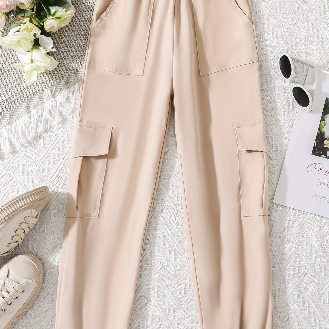 Girl's Drawstring Waist Cargo Jogging Pants