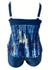 Tie Dye Striped Tankini Set Round Neck Cami Top