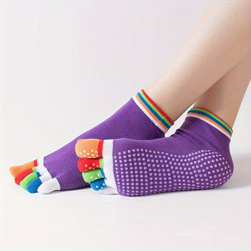 Colorful Split Non Slip Yoga Socks Silicone Grip Sweat Absorption Short Tube