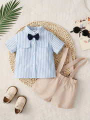 Baby Boys Gentleman Suit Striped Bow Shirt & Overalls Set