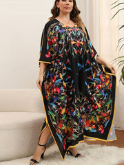 Colorful Bird Print V Neck Cover Up Dress