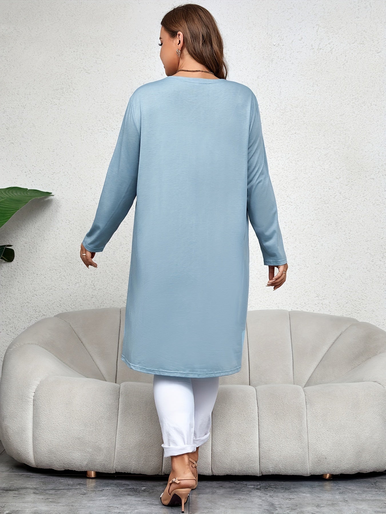 Solid Open Front Long Sleeve Cardigan