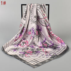 Print Flower Scarf Bandana Square Turban Lightweight Silk Head Scarf