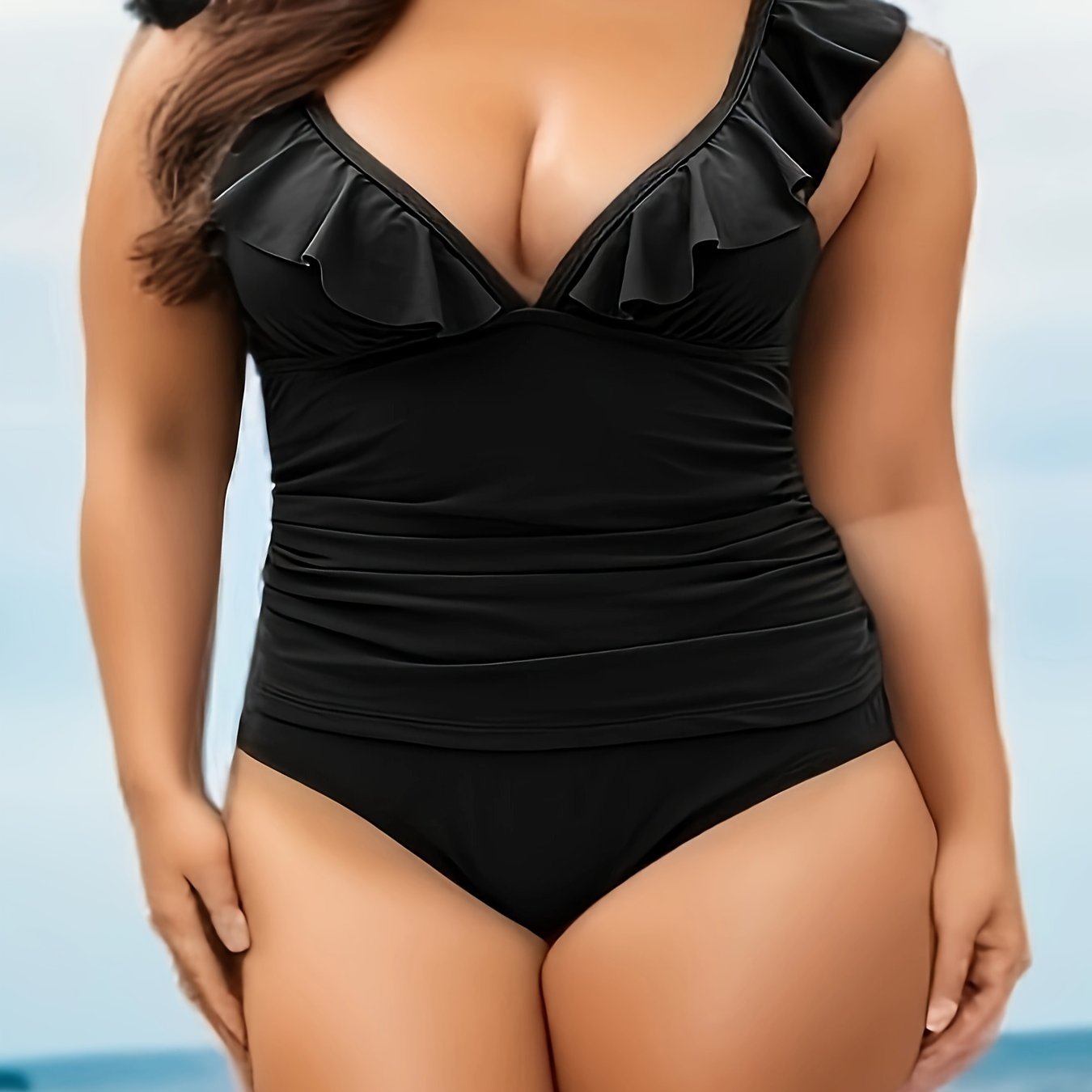 Ruched V Neck Tankini Set