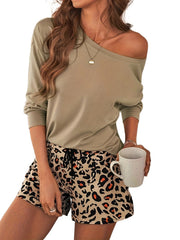 Leopard Print Drawstring Shorts High Waist Summer Women's Clothing