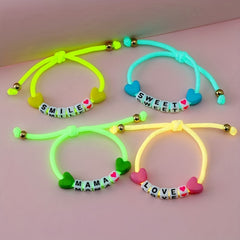 4pcs Girls Luminous Letter Beads Bracelet Adjustable Bracelet Kids Accessories