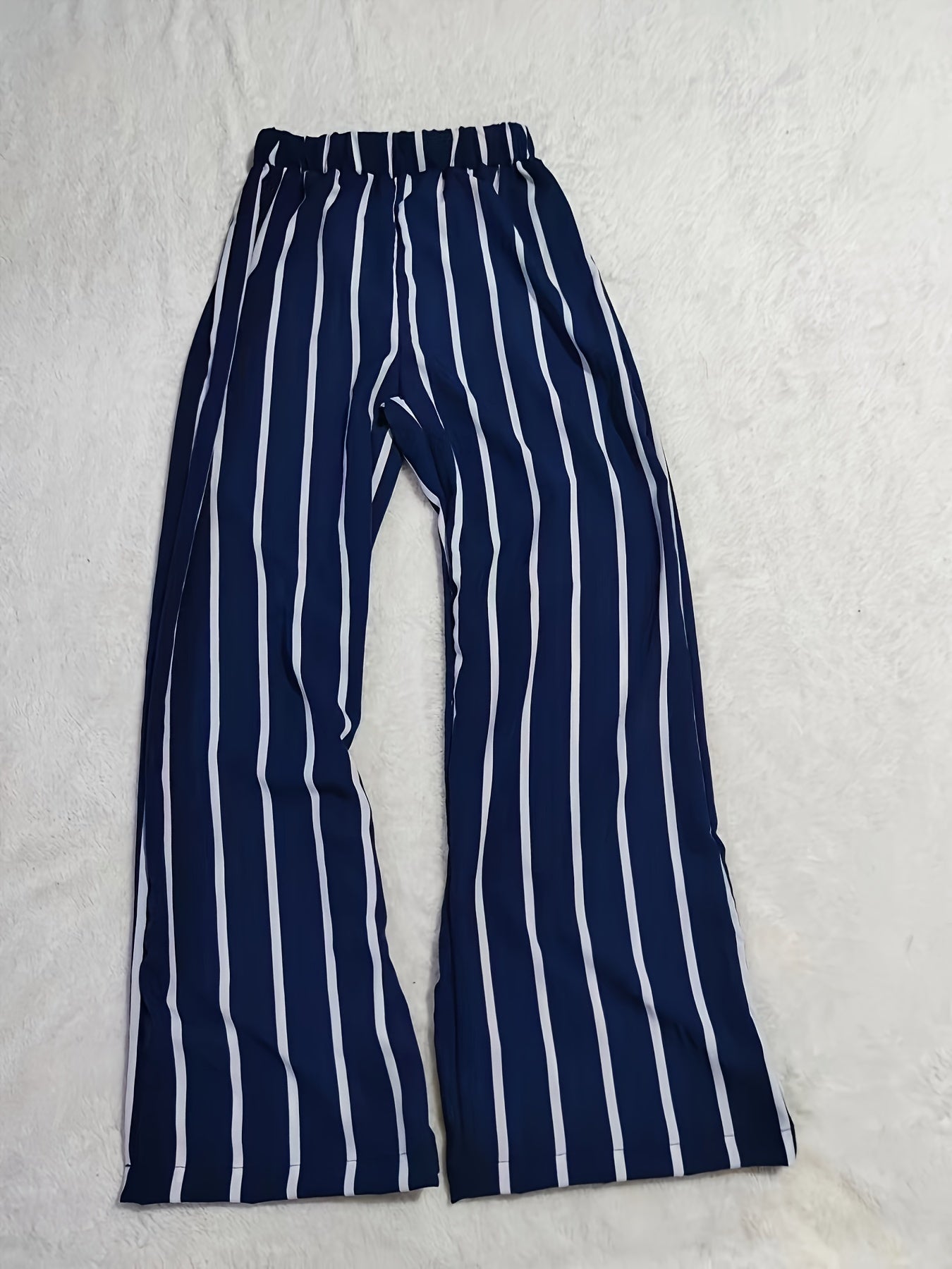 Stripe Print Wide Leg Pants Elastic Waist Casual Every Pants