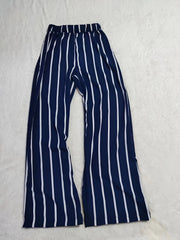 Stripe Print Wide Leg Pants Elastic Waist Casual Every Pants