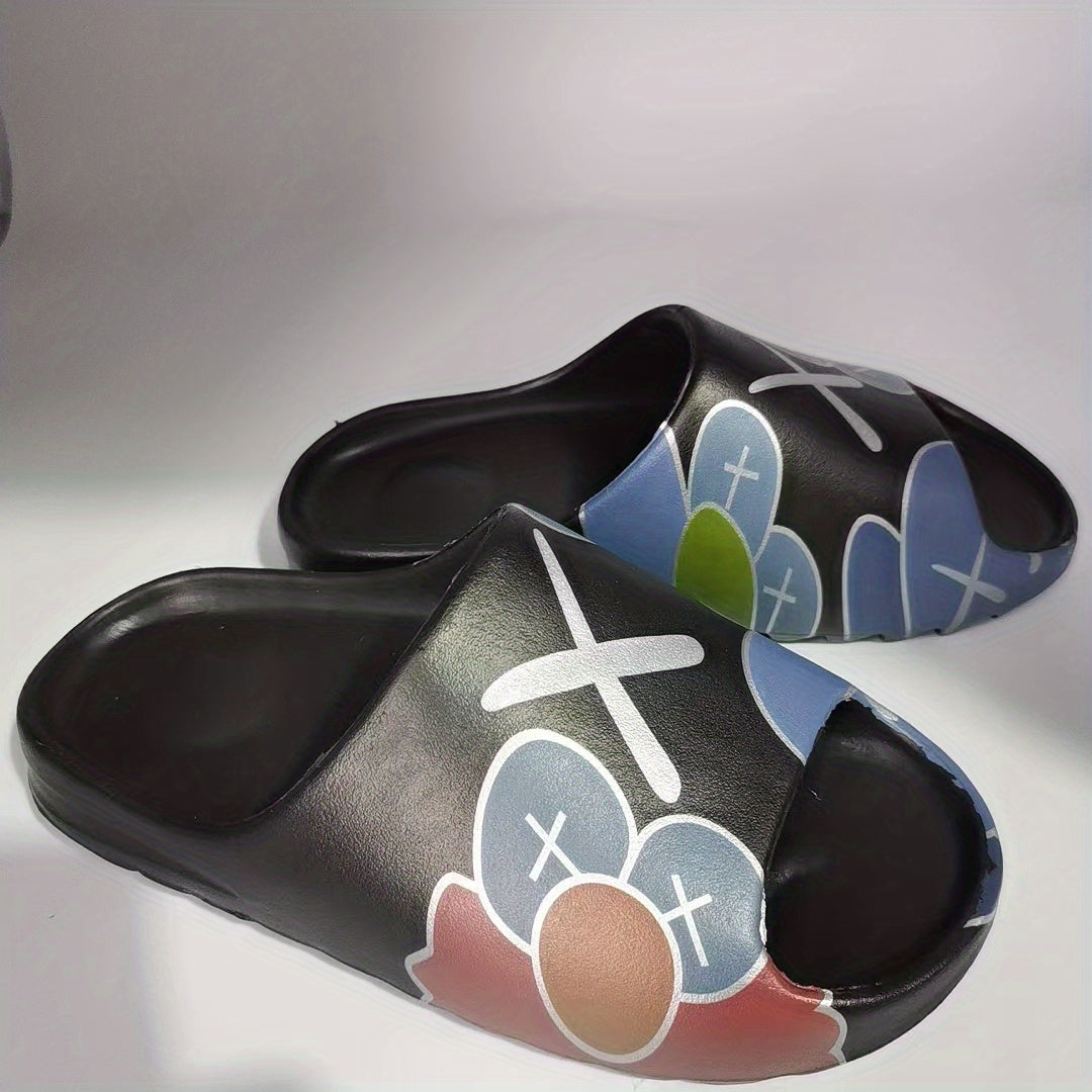 Women's Cartoon Print Slides Lightweight Open Toe Slip On Shoes