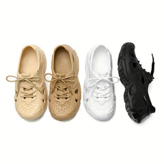 Men's Breathable Lace Up Cut Out Clog Sneakers