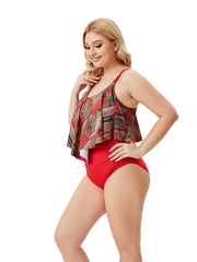 Colorblock High Waist Bikini Set Plus Size Boho Vacation Bathing Suit