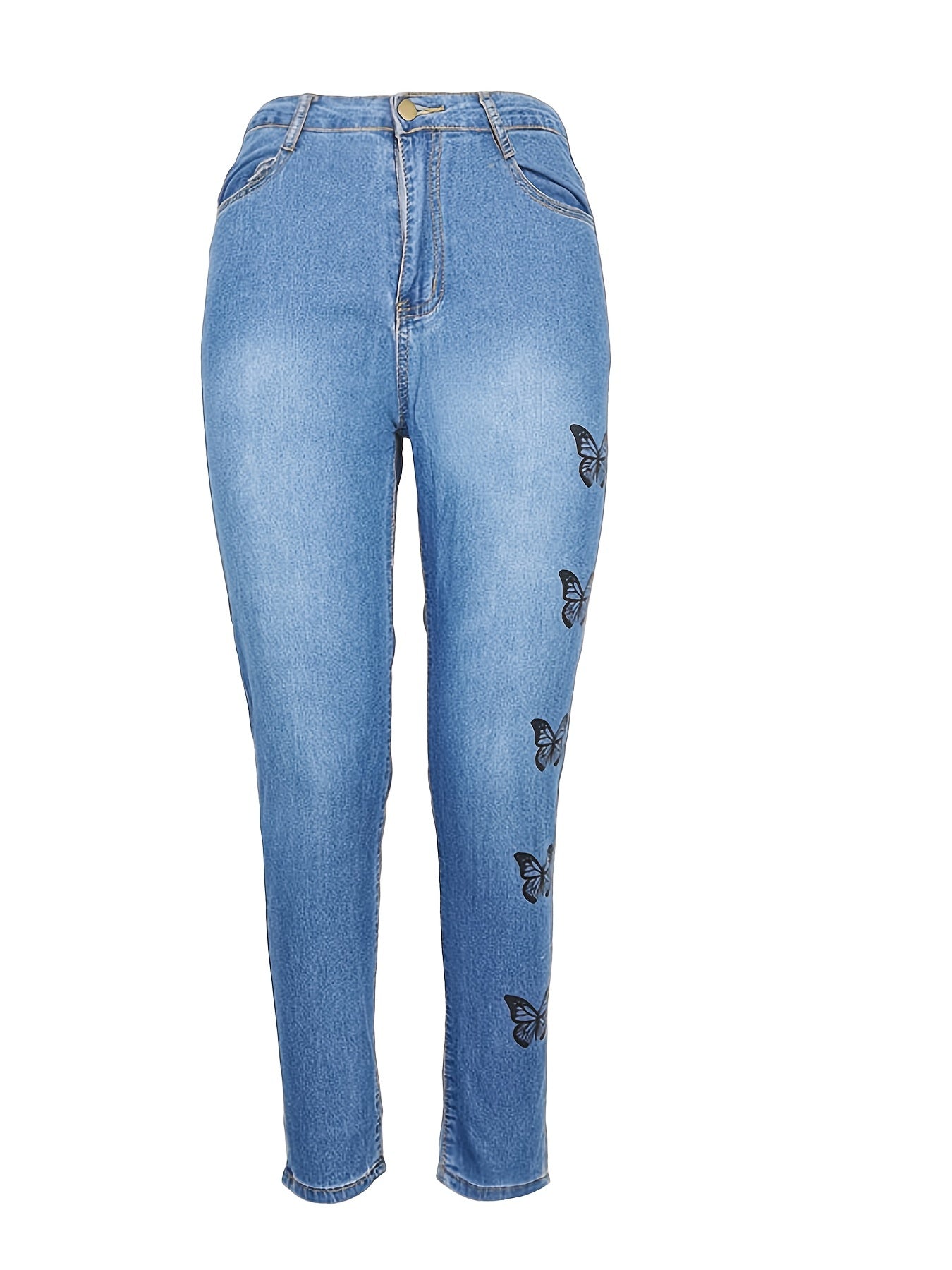 Butterfly Print High Rise Stacked Jeans