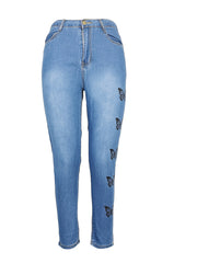 Butterfly Print High Rise Stacked Jeans