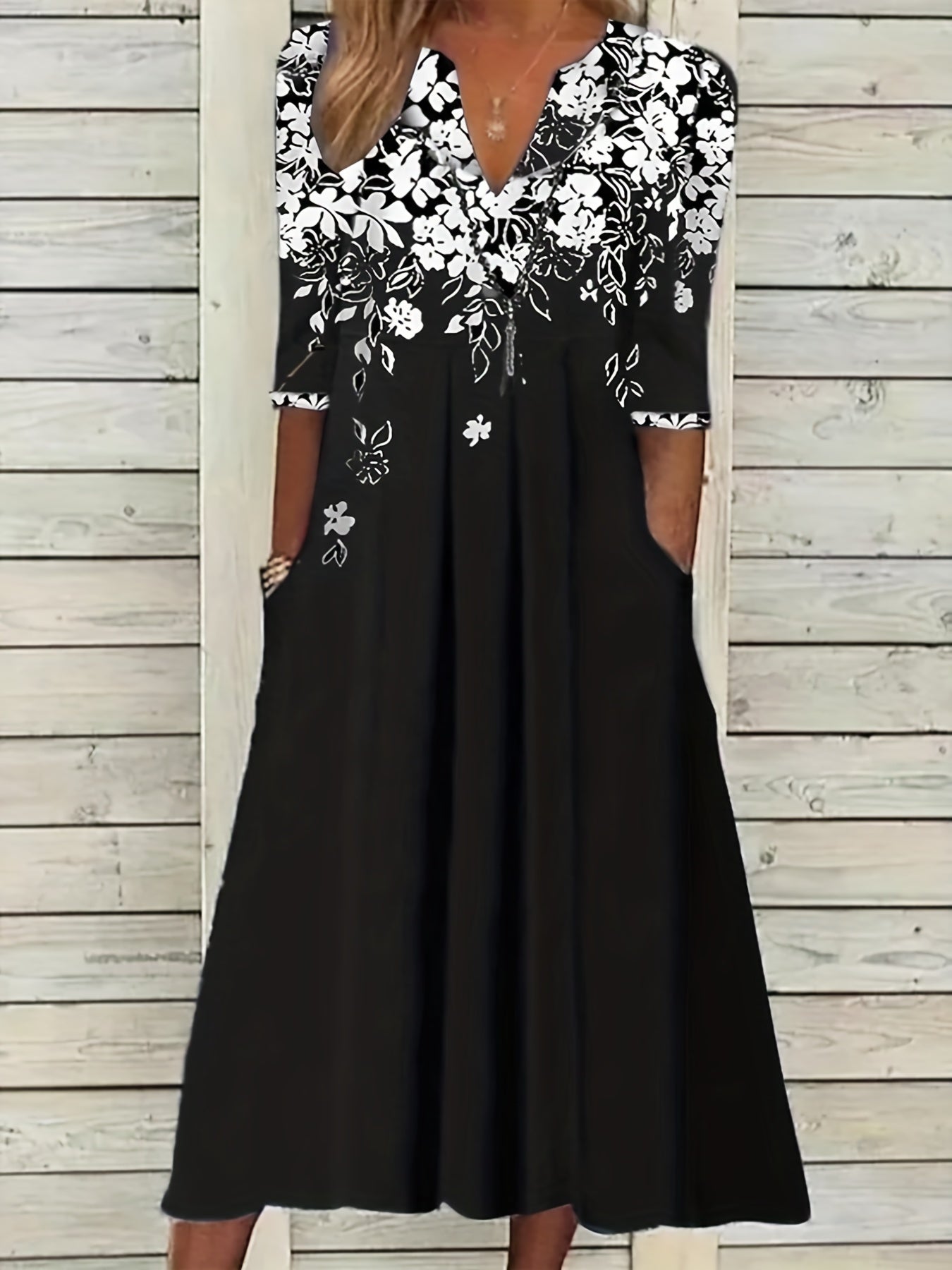 Floral Print Notched Neck Midi Dress Women's Clothing