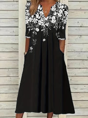 Floral Print Notched Neck Midi Dress Women's Clothing