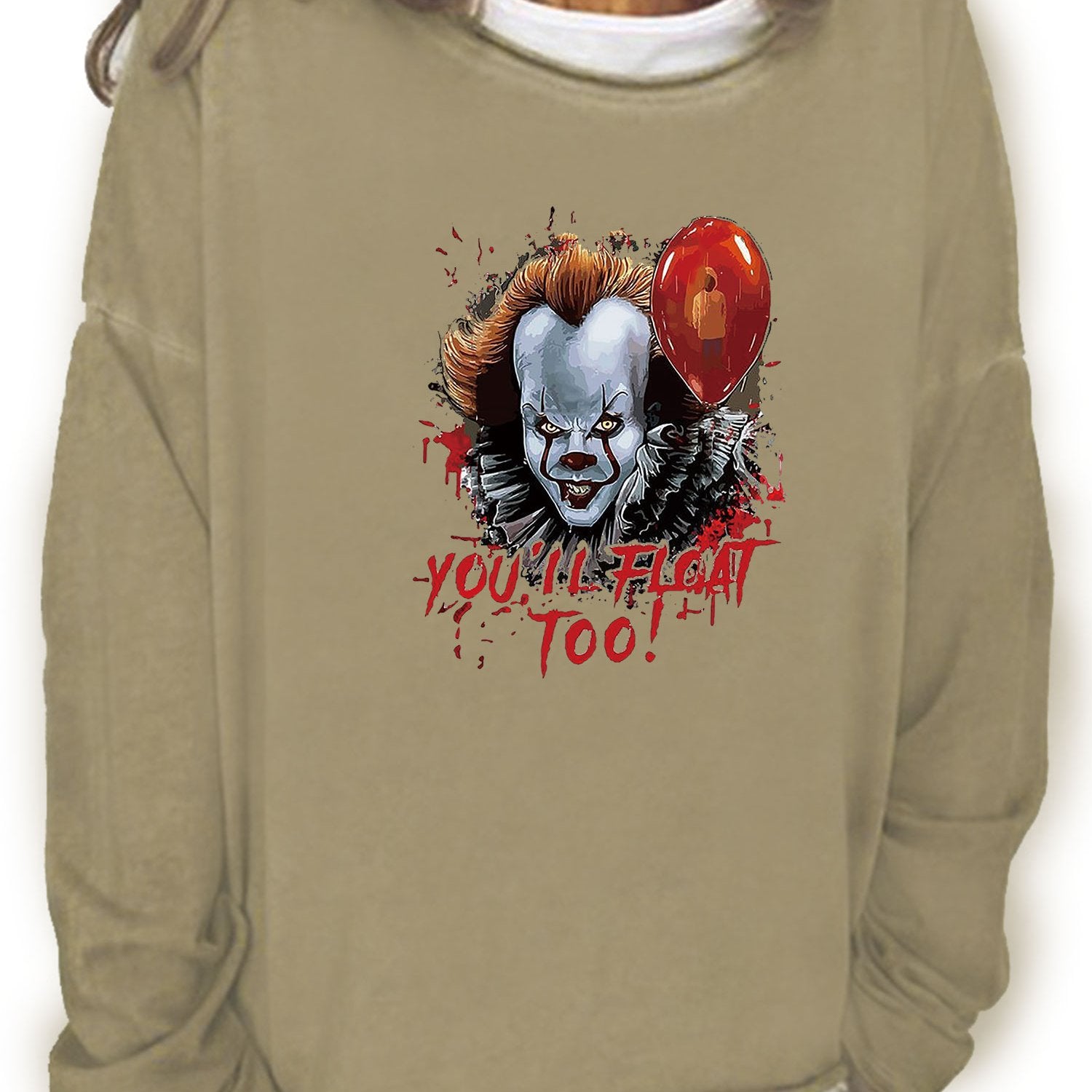Halloween Horror Print Sweatshirt Long Sleeve Crew Neck Women's Clothing