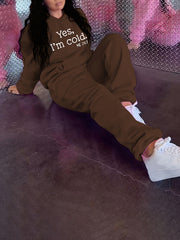 Women's Slogan Print Hooded Sweatshirt & Jogger Pants Set