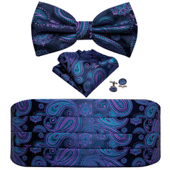Barry Wang Men's Golden Cummerbund Bowtie Set Silk Paisley Floral