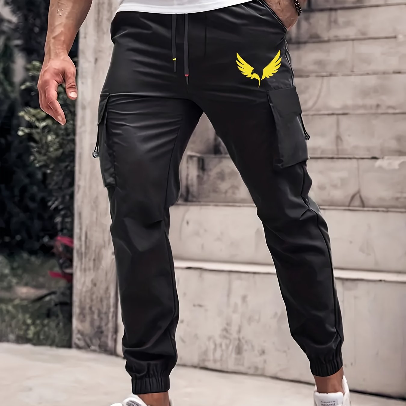 Eagle Pattern Cargo Pants Men's Flap Pocket Trousers