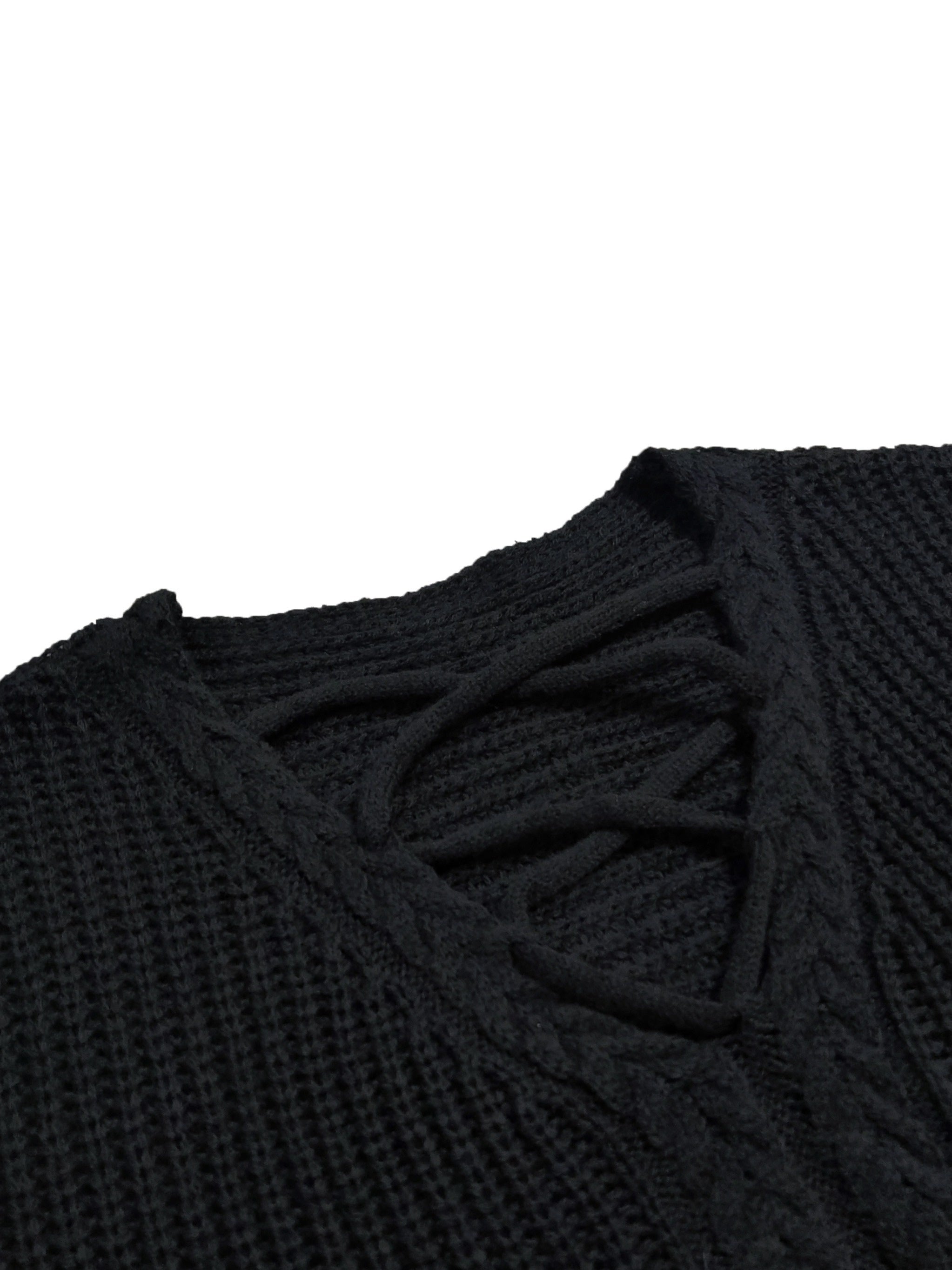 Criss Cross V Neck Solid Sweater Plus Size Lantern Sleeve Casual Sweater
