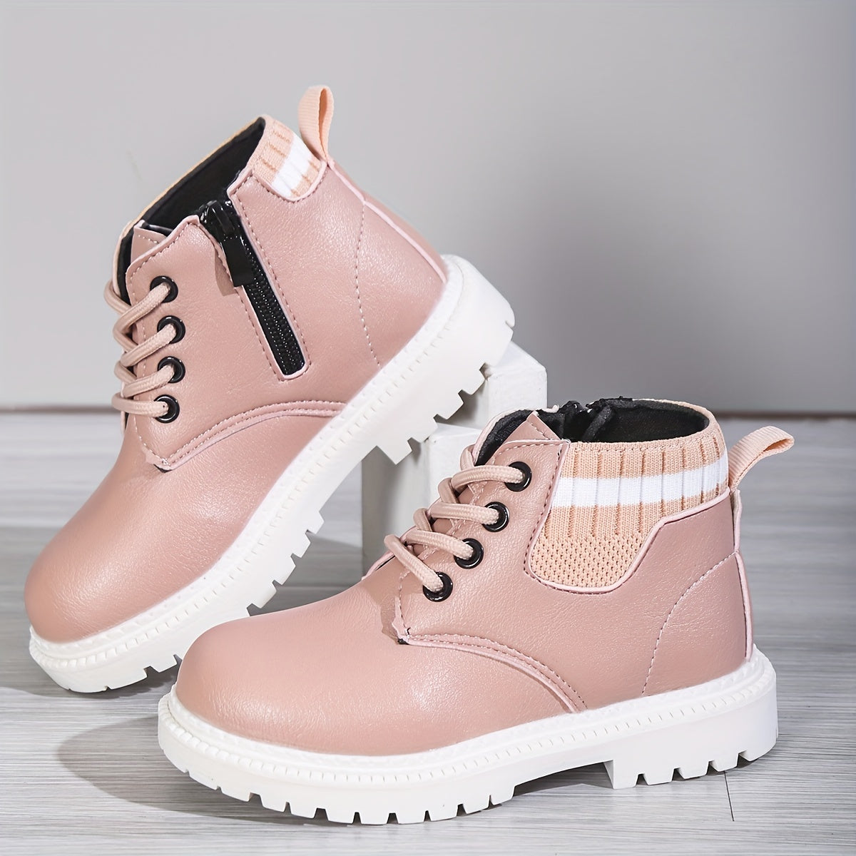 Vintage Ankle Boots For Girls Kids Wear resistant Non Slip Boots With Zipper