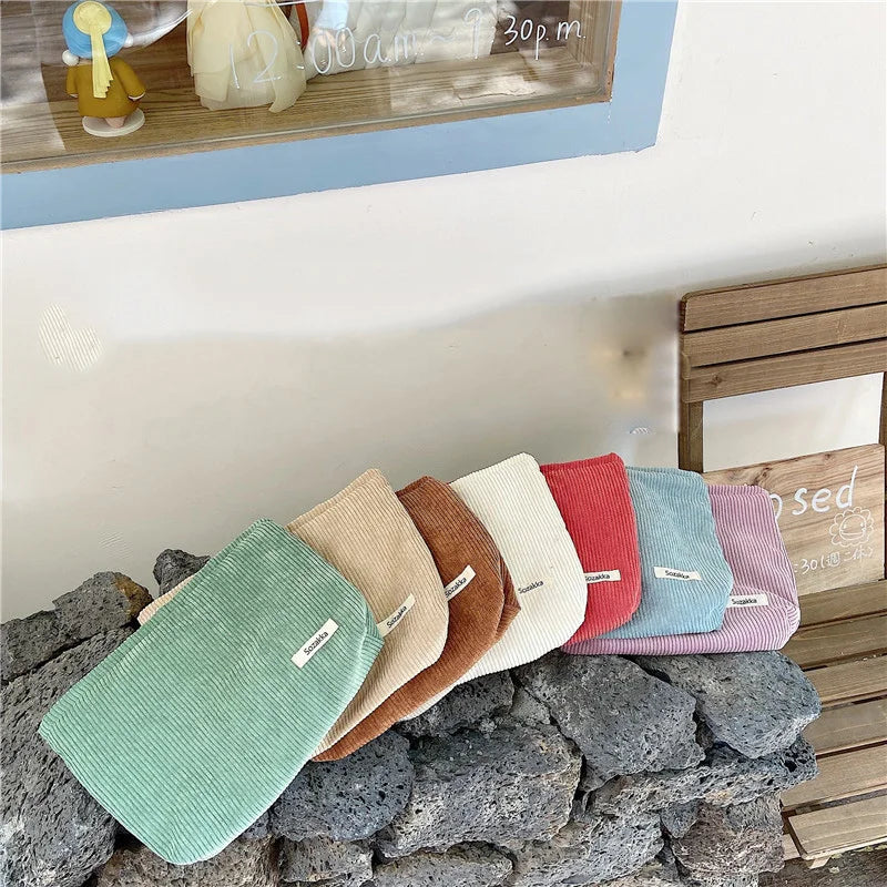 Corduroy Cosmetic Bag Women Travel Makeup Pouch Lipstick Phone Purse Organizer