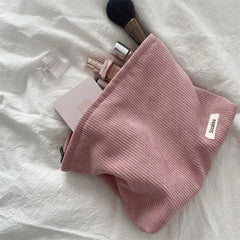 Corduroy Cosmetic Bag Women Travel Makeup Pouch Lipstick Phone Purse Organizer