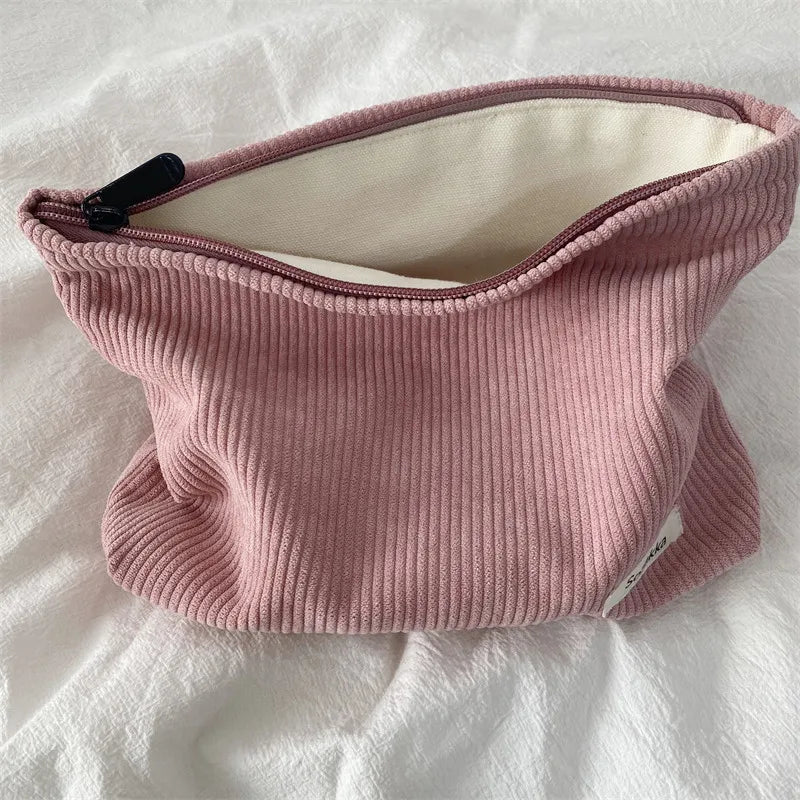 Corduroy Cosmetic Bag Women Travel Makeup Pouch Lipstick Phone Purse Organizer