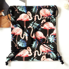 Pink Flamingo Backpack Bag Women Lady Backpacks Canvas Drawstring Bags Sack Pack