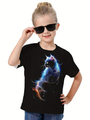 Girls Boys 3D Cat Graphic Short Sleeve T shirt Breathable Comfy Pullover Tops