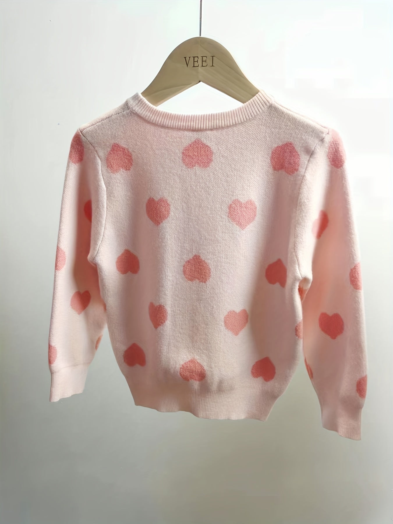 Girls Casual Heart Print Knit Sweater Top For Autumn And Winter Kids Clothes