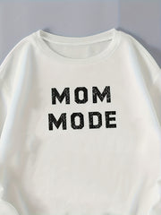 Mom Mode Print Sweatshirt Casual Long Sleeve Crew Neck Sweatshirt
