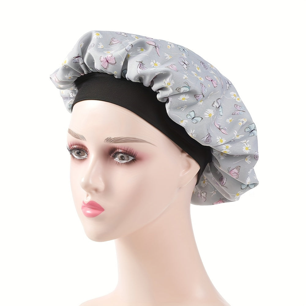 Butterfly Print Satin Bonnet Solid Night Cap Soft Hair Bonnet