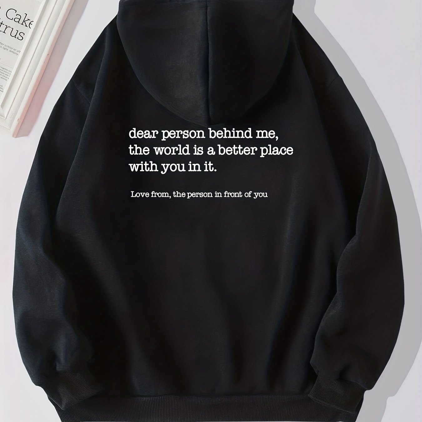 Slogan Print Drawstring Hoodie Casual Loose Hooded Warm Sweatshirt