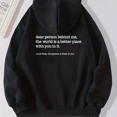 Slogan Print Drawstring Hoodie Casual Loose Hooded Warm Sweatshirt