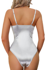 Satin Deep V Neck Bodysuit with Underwire and Snap Crotch