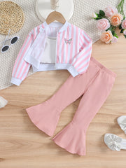 Girls Sleeveless Crop Tank Top Pants Striped Butterfly Jacket Set