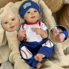 Waterproof Vinyl Reborn Baby Boy Doll with Realistic Details & Baseball Outfit