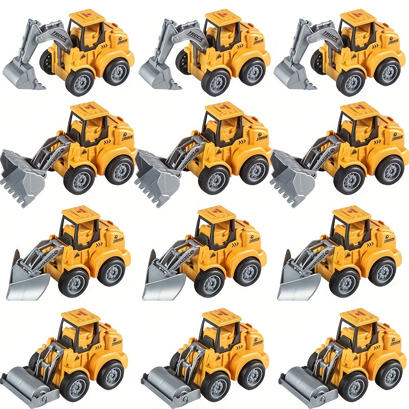 12pcs Engineering Vehicle Children's Toys Excavators Rollers Forklifts