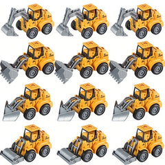 12pcs Engineering Vehicle Children's Toys Excavators Rollers Forklifts