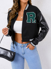 Casual Zipper Baseball Jacket Loose Long Sleeve Baseball Outerwear