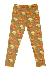 Girls' Thanksgiving Leggings with Turkey Pumpkin Dwarf Pattern