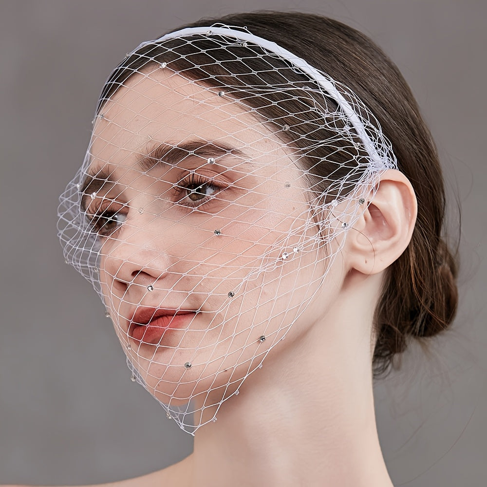 Veil Headband with Rhinestones & Flowers for Weddings