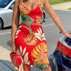 Tropical Print Tank Top & Skirt Set