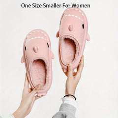 QYA Cartoon Shark Plush Slides Men Women Warm Cozy House Shoes Winter Gift