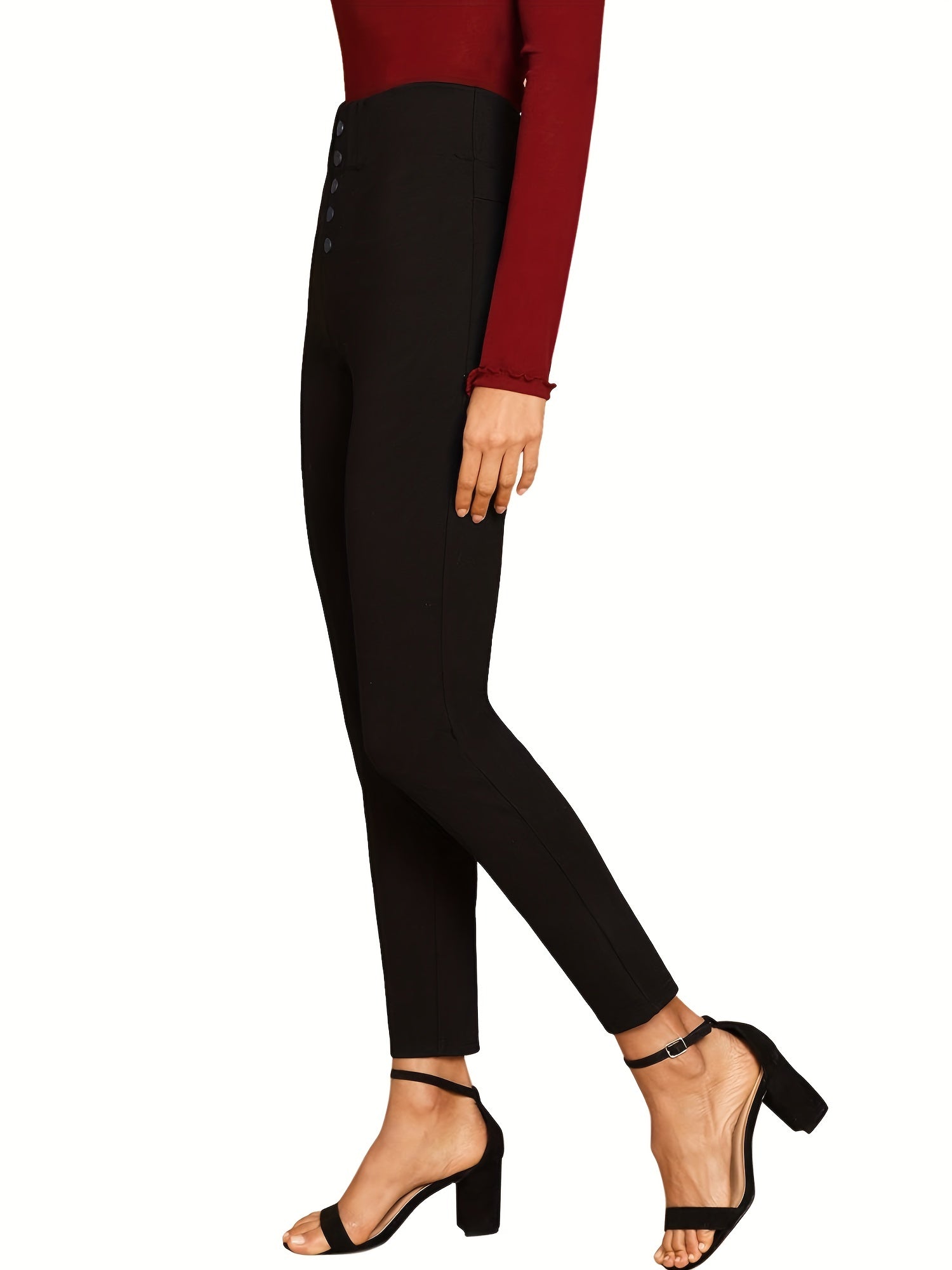 High Waist Skinny Pants With Button Front